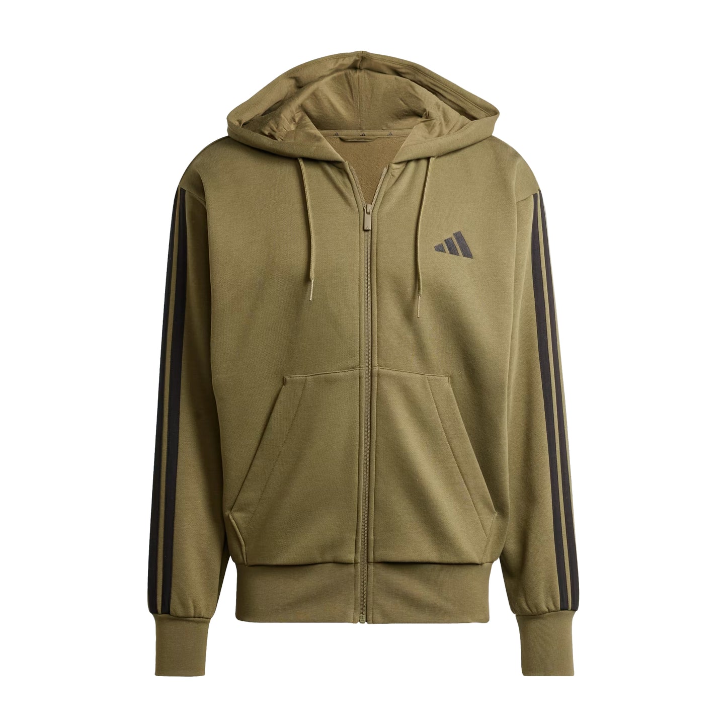 Olive Strata - Front - Adidas Mens 3S Cotton Blend Full Zip Hoodie