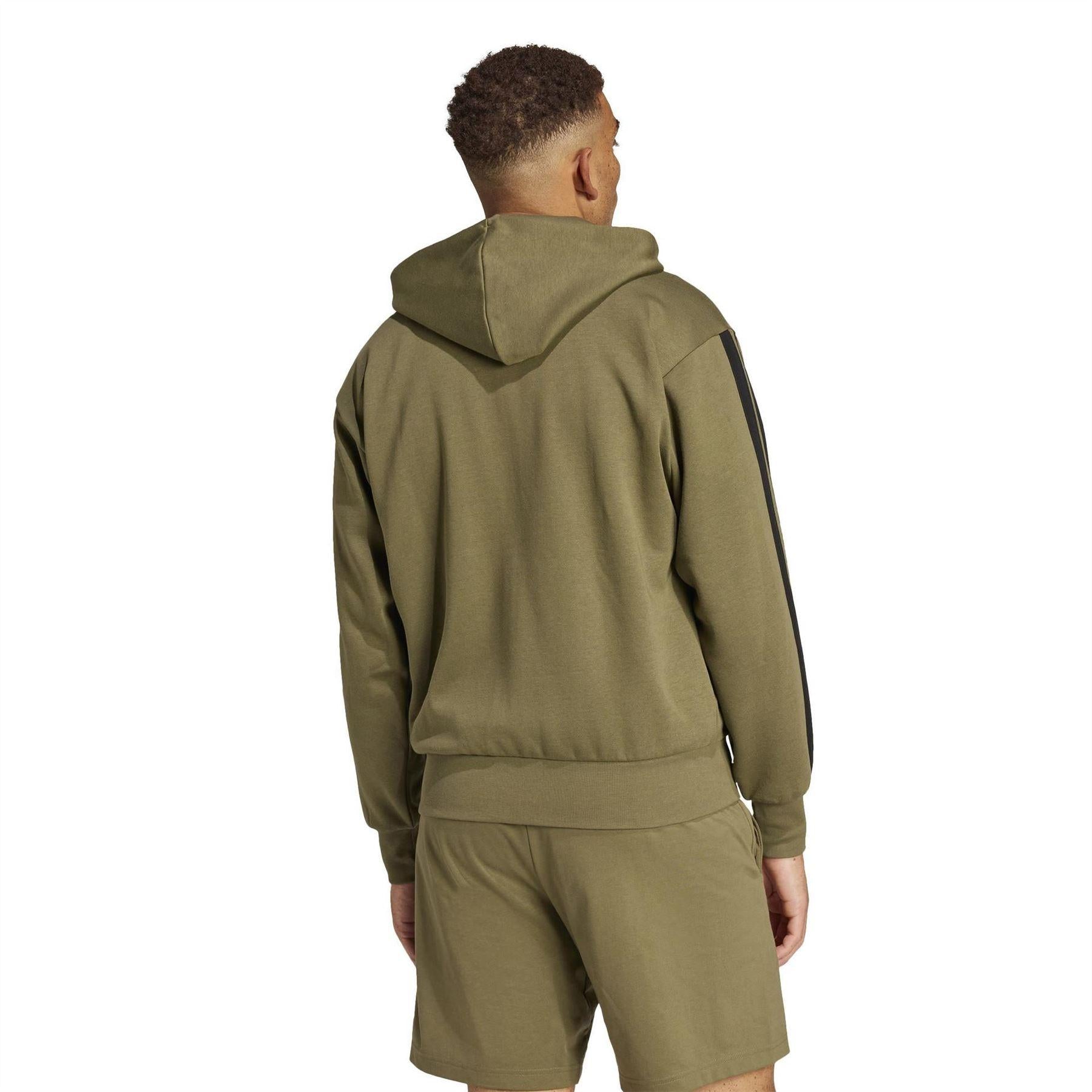 Olive Strata - Side - Adidas Mens 3S Cotton Blend Full Zip Hoodie