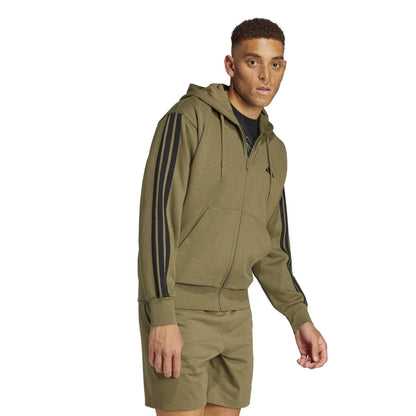 Olive Strata - Lifestyle - Adidas Mens 3S Cotton Blend Full Zip Hoodie