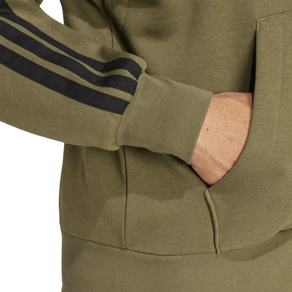 Olive Strata - Pack Shot - Adidas Mens 3S Cotton Blend Full Zip Hoodie