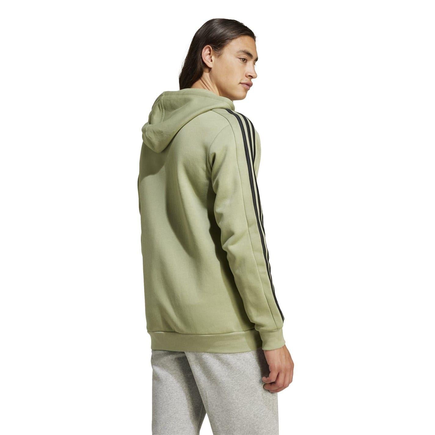 Green - Side - Adidas Mens 3S Cotton Blend Full Zip Hoodie