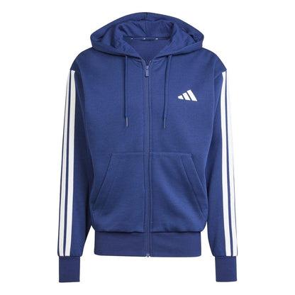 Ink-White - Front - Adidas Mens 3S Cotton Blend Full Zip Hoodie