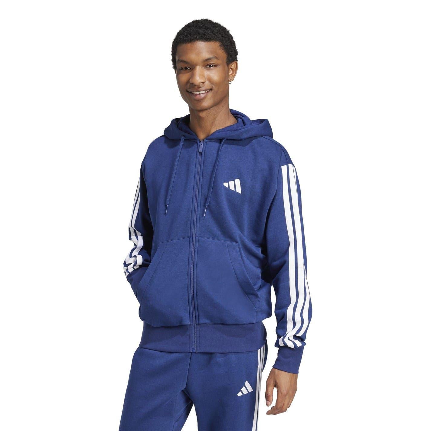 Ink-White - Back - Adidas Mens 3S Cotton Blend Full Zip Hoodie