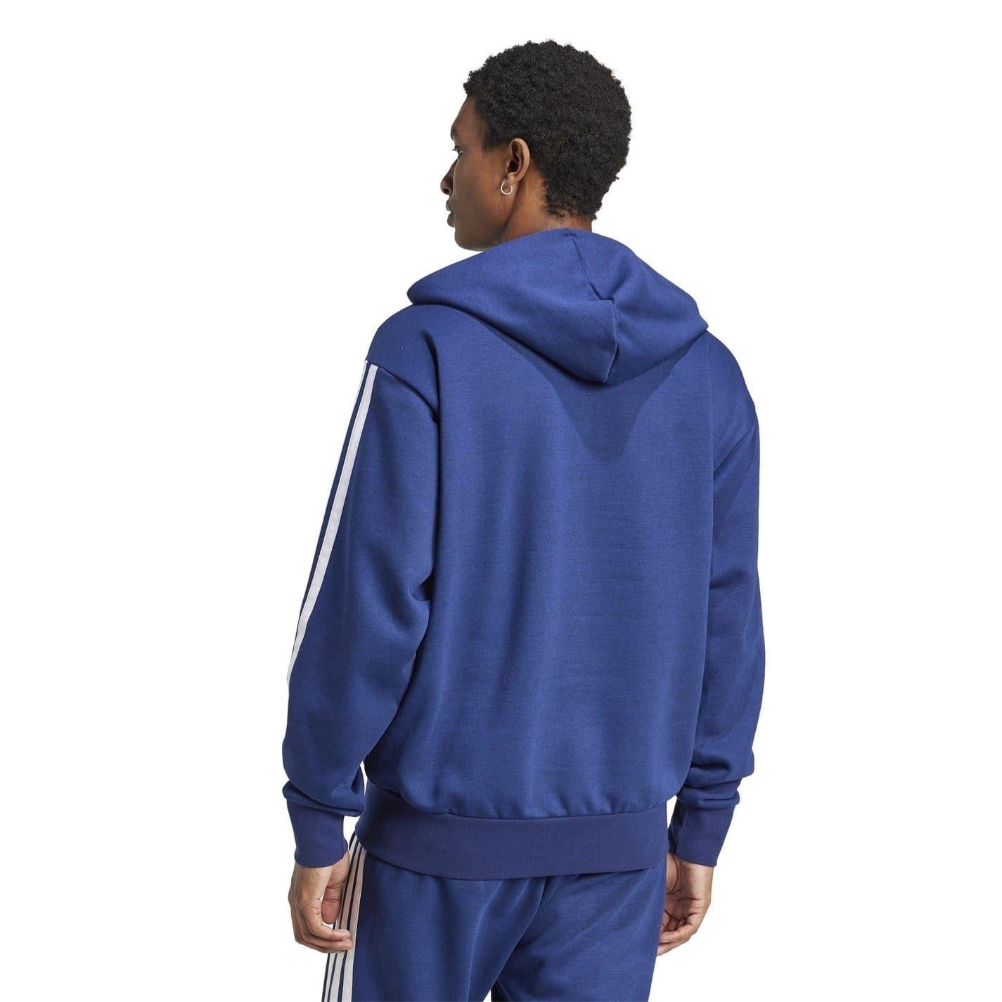 Ink-White - Side - Adidas Mens 3S Cotton Blend Full Zip Hoodie
