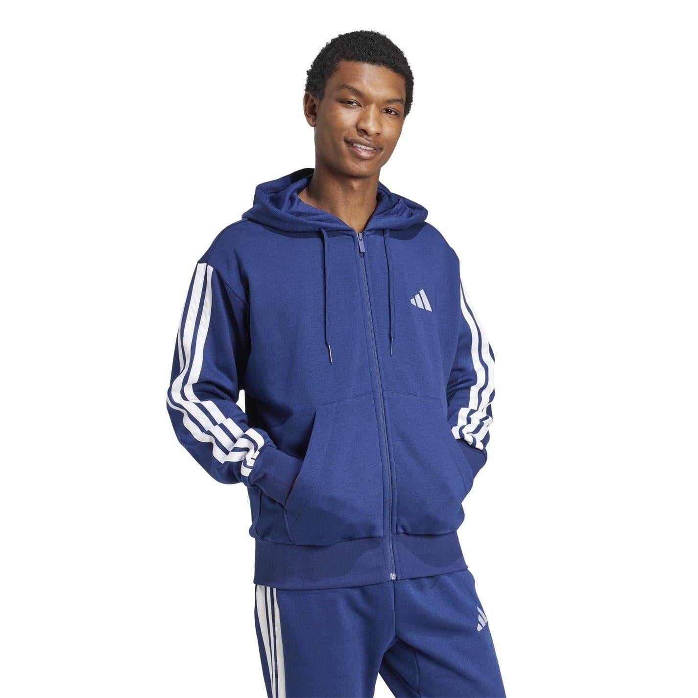 Ink-White - Lifestyle - Adidas Mens 3S Cotton Blend Full Zip Hoodie