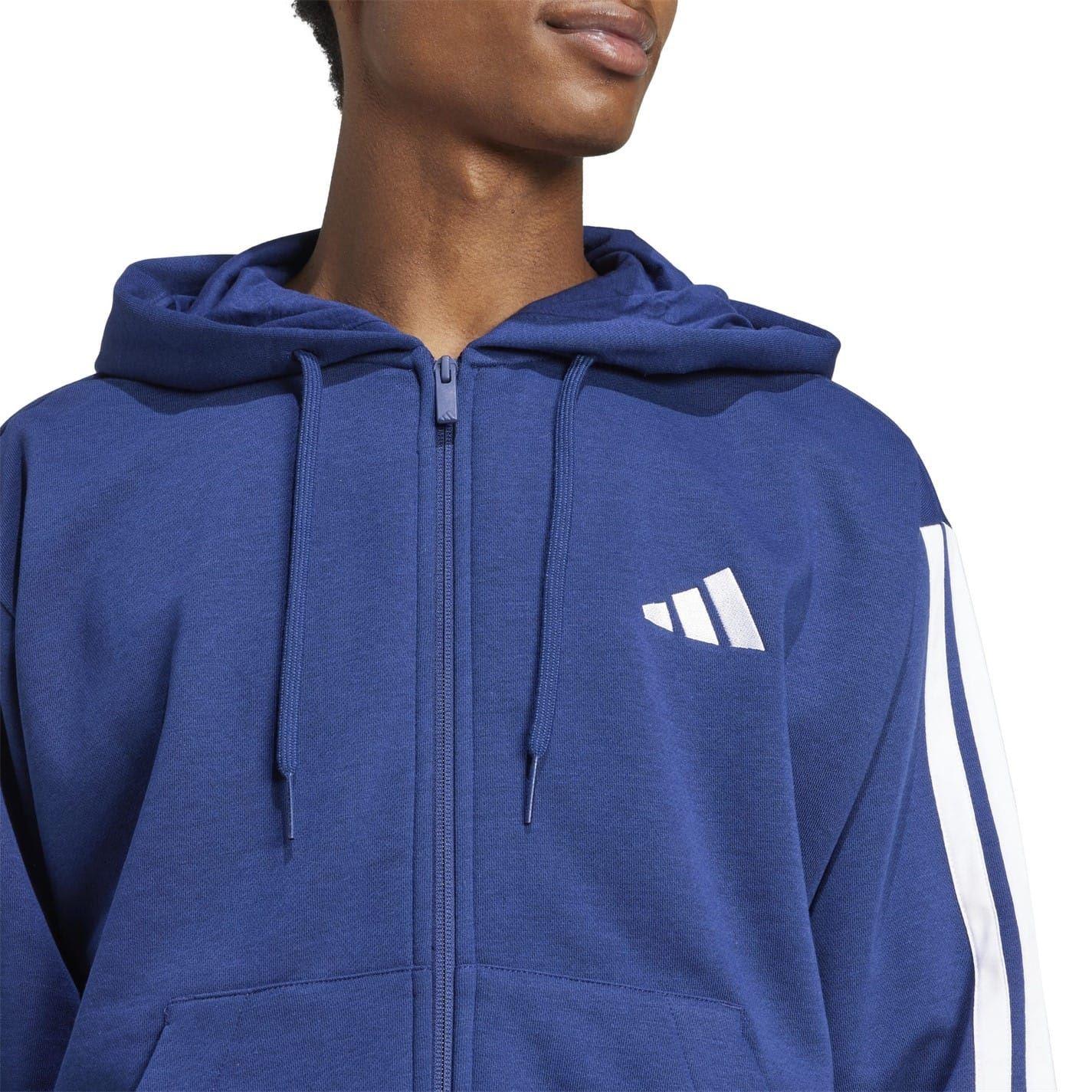 Ink-White - Pack Shot - Adidas Mens 3S Cotton Blend Full Zip Hoodie