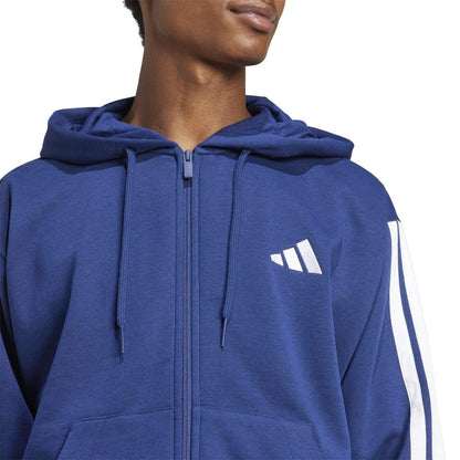 Ink-White - Pack Shot - Adidas Mens 3S Cotton Blend Full Zip Hoodie
