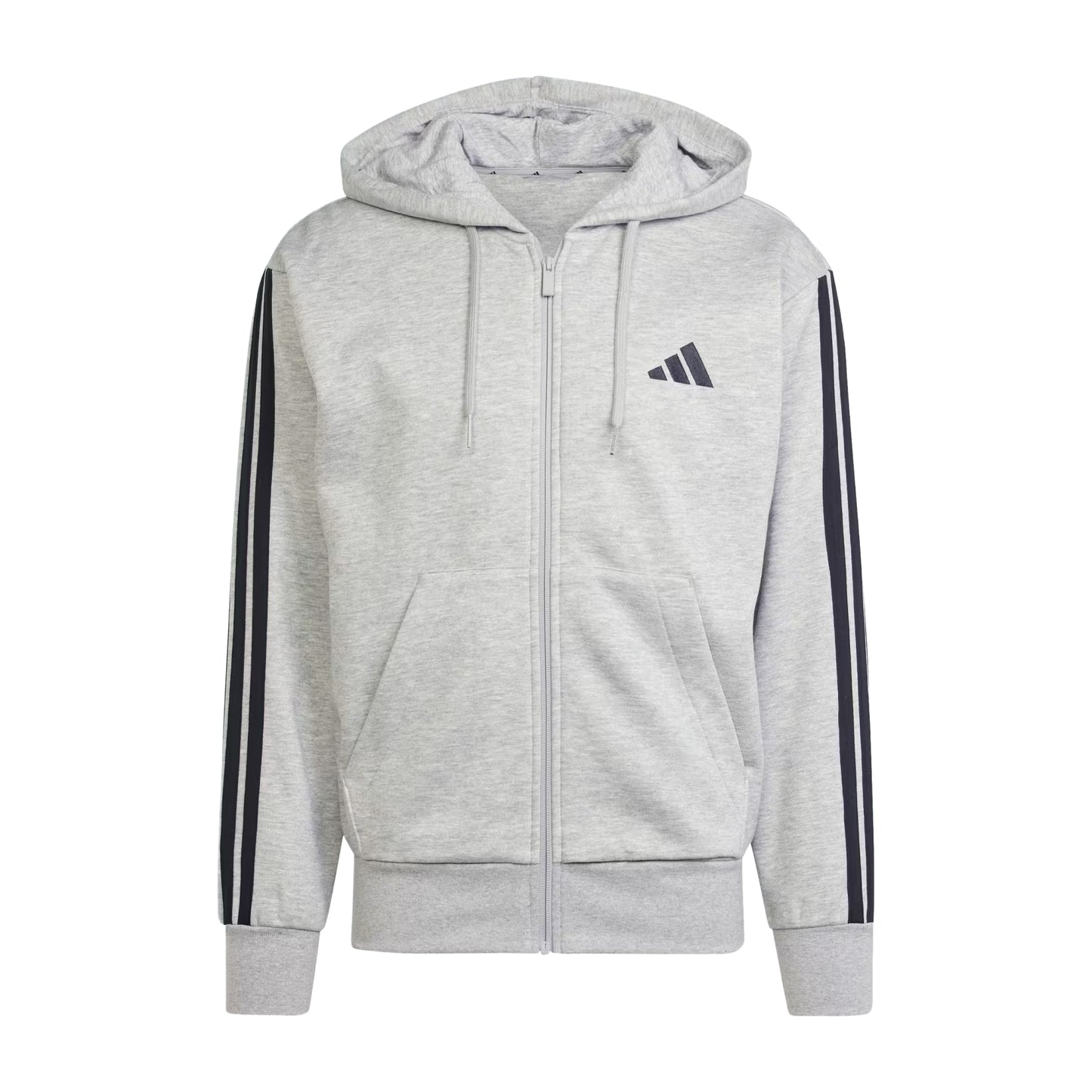 Medium Grey-Black - Front - Adidas Mens 3S Cotton Blend Full Zip Hoodie
