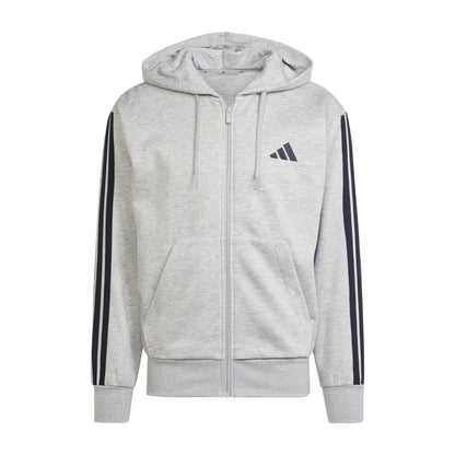 Medium Grey-Black - Front - Adidas Mens 3S Cotton Blend Full Zip Hoodie