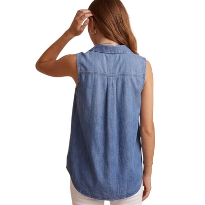 Blue - Back - Bella Dahl Womens-Ladies Denim Back Slit Sleeveless Shirt