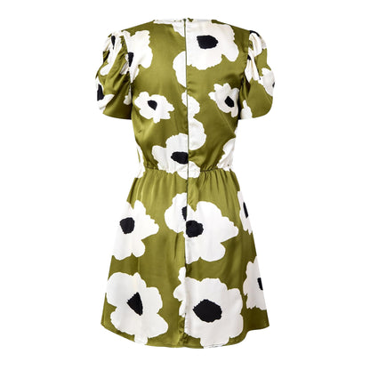Olive - Back - AX Paris Womens-Ladies Floral Polyester Gathered Side Evening Mini Dress