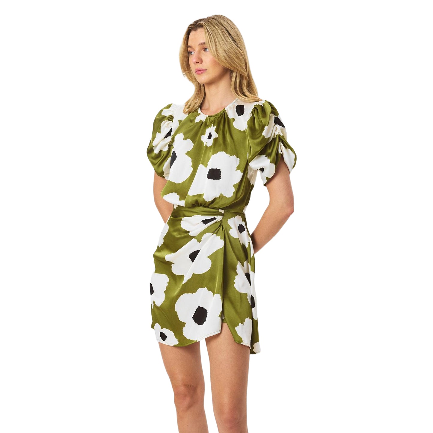 Olive - Side - AX Paris Womens-Ladies Floral Polyester Gathered Side Evening Mini Dress