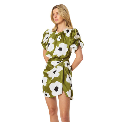 Olive - Side - AX Paris Womens-Ladies Floral Polyester Gathered Side Evening Mini Dress