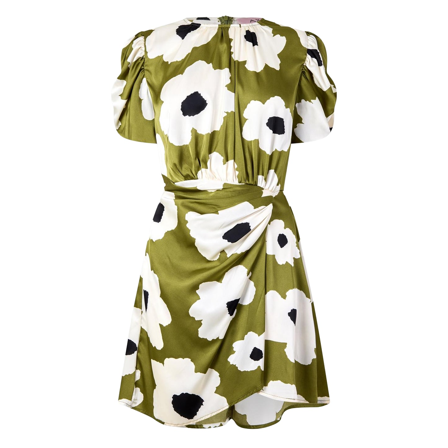 Olive - Front - AX Paris Womens-Ladies Floral Polyester Gathered Side Evening Mini Dress