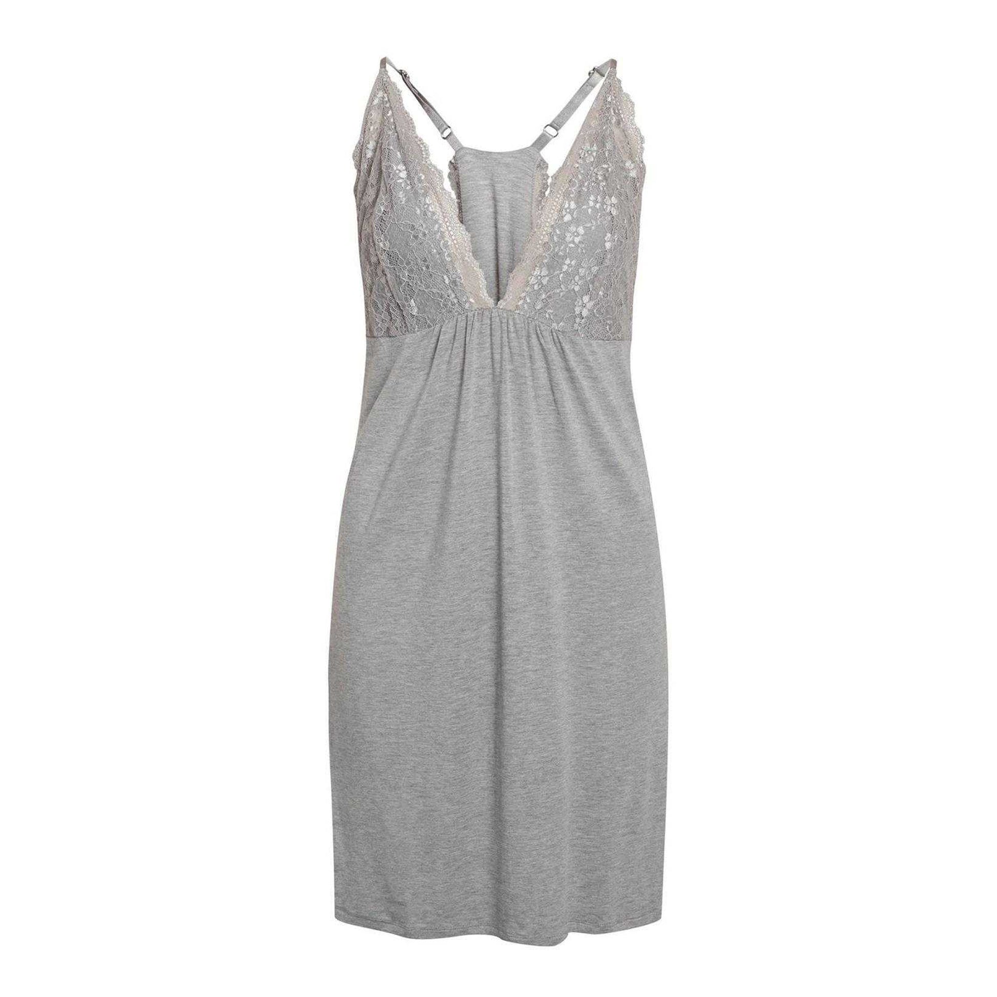 Grey Melange - Front - CCDK Copenhagen Womens-Ladies Frida Lace Nightdress
