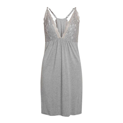 Grey Melange - Front - CCDK Copenhagen Womens-Ladies Frida Lace Nightdress