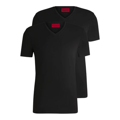 Black - Front - Hugo Boss Mens V Neck Slim T-Shirt (Pack of 2)