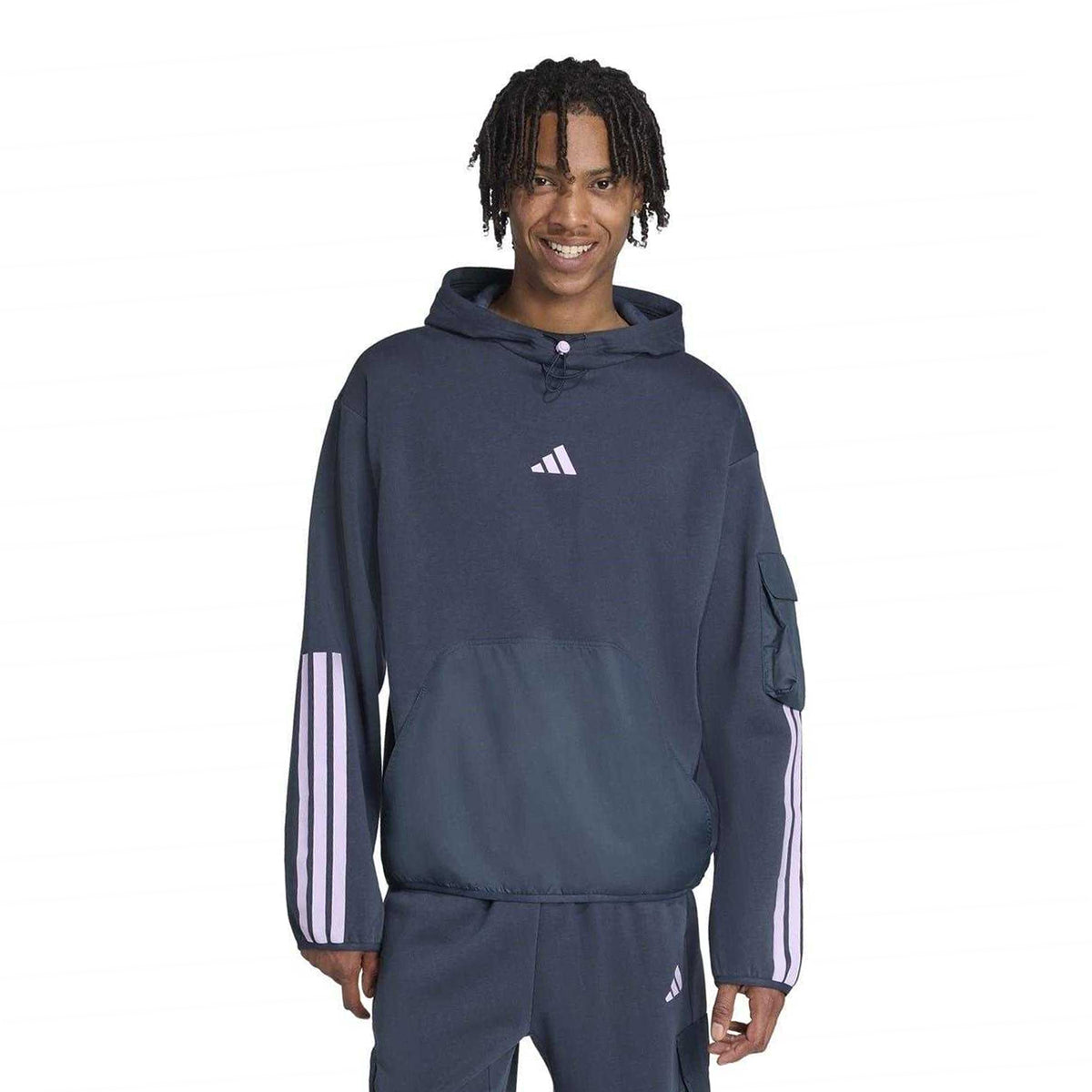 Navy - Side - Adidas Mens Utility Logo Hoodie