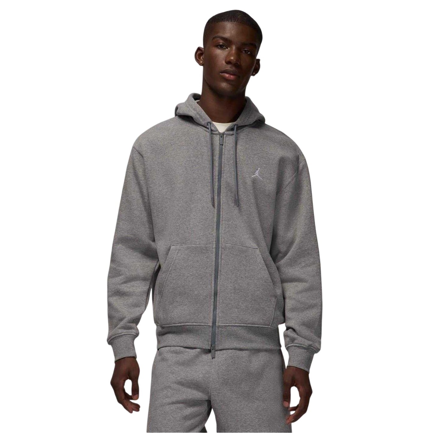 Carbon-White - Front - Nike Mens Air jordan Essentials Fleece Full Zip Hoodie