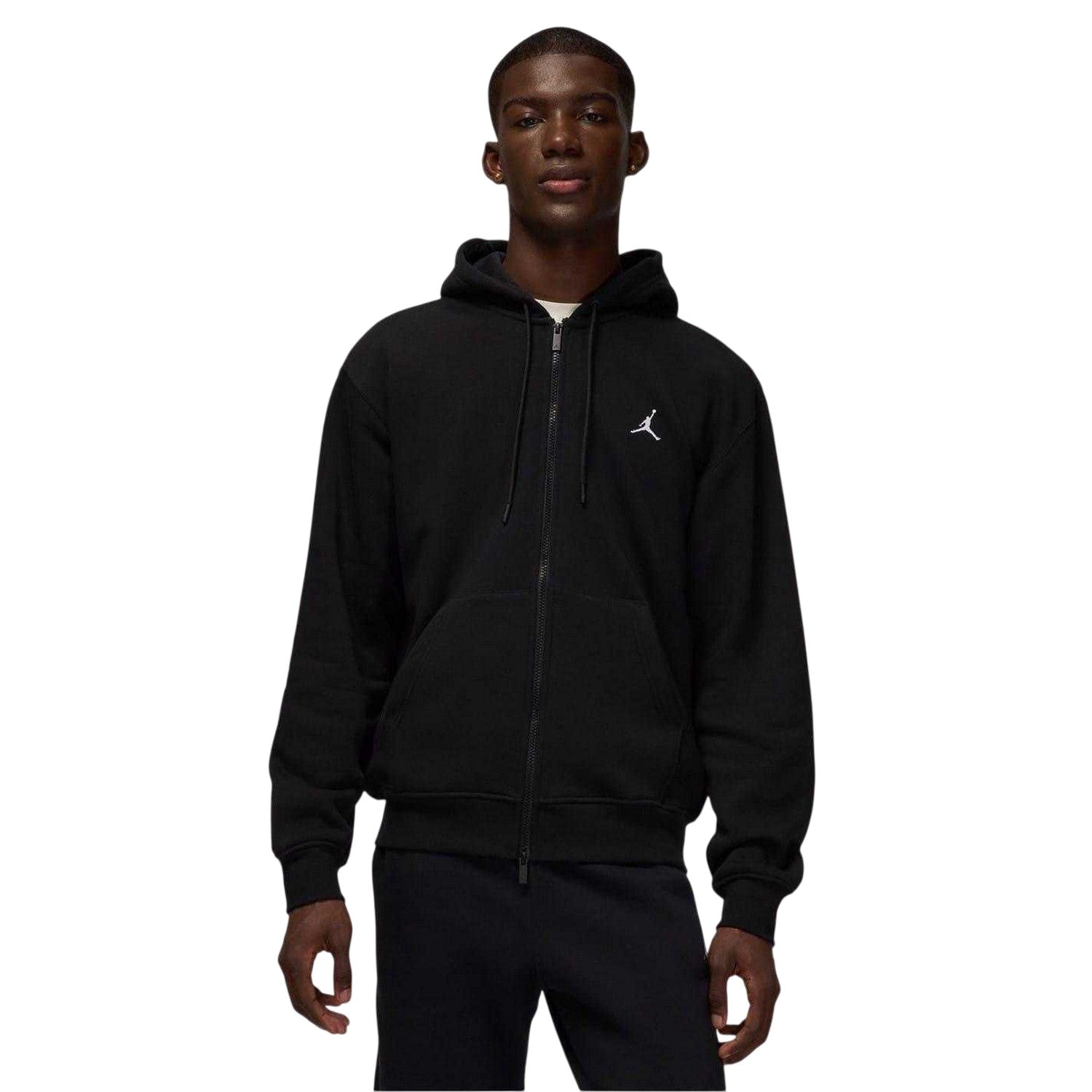 Black-White - Front - Nike Mens Air jordan Essentials Fleece Full Zip Hoodie