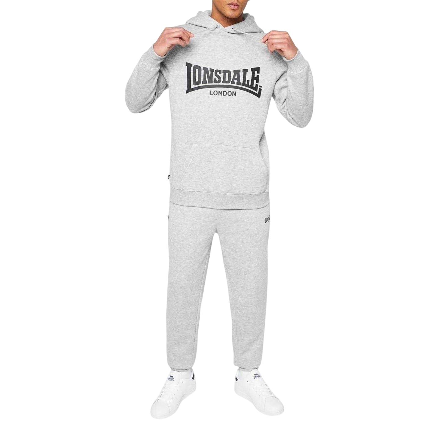 Grey Marl - Side - Lonsdale Mens Essential Oth Hoodie