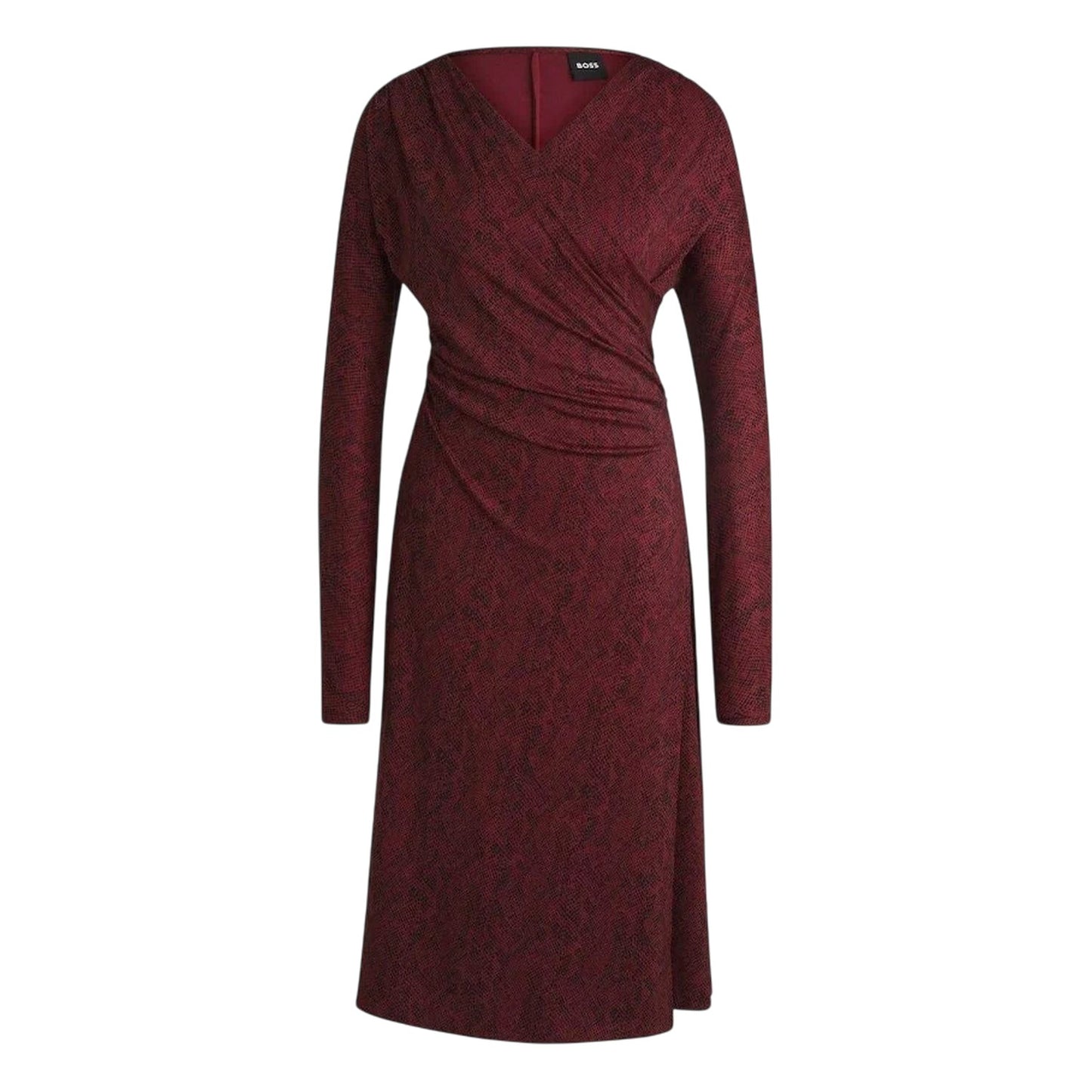 Burgundy - Front - Boss Womens-Ladies Ettita V Neck Regular Midi Dress