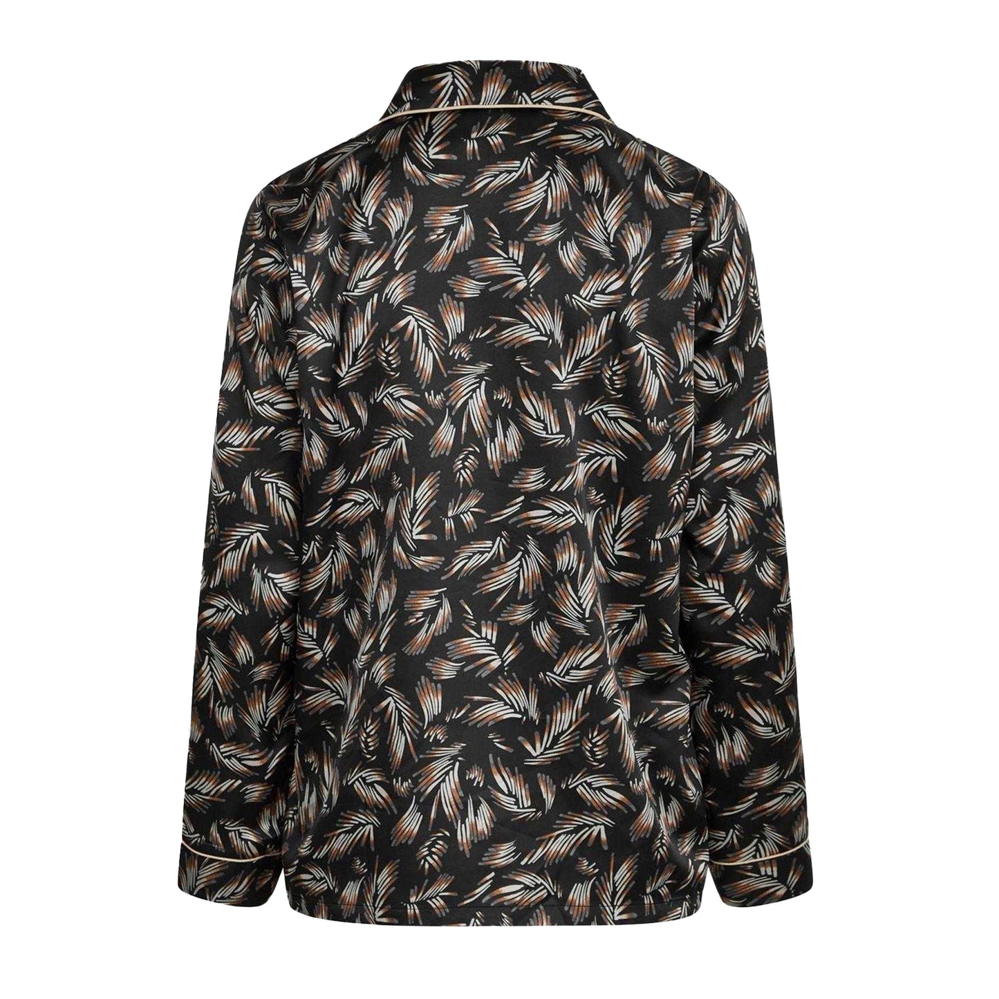 Black - Back - CCDK Copenhagen Womens-Ladies Josephine Leaf Print Satin Pyjama Top