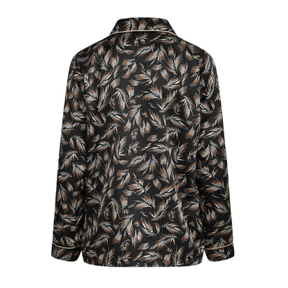 Black - Back - CCDK Copenhagen Womens-Ladies Josephine Leaf Print Satin Pyjama Top