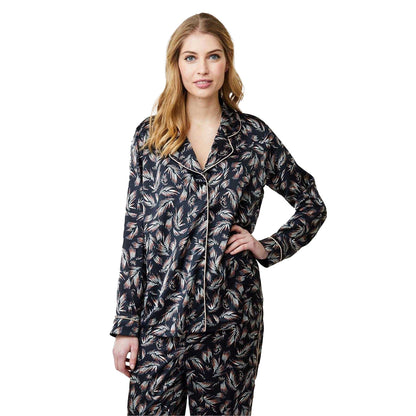 Black - Side - CCDK Copenhagen Womens-Ladies Josephine Leaf Print Satin Pyjama Top