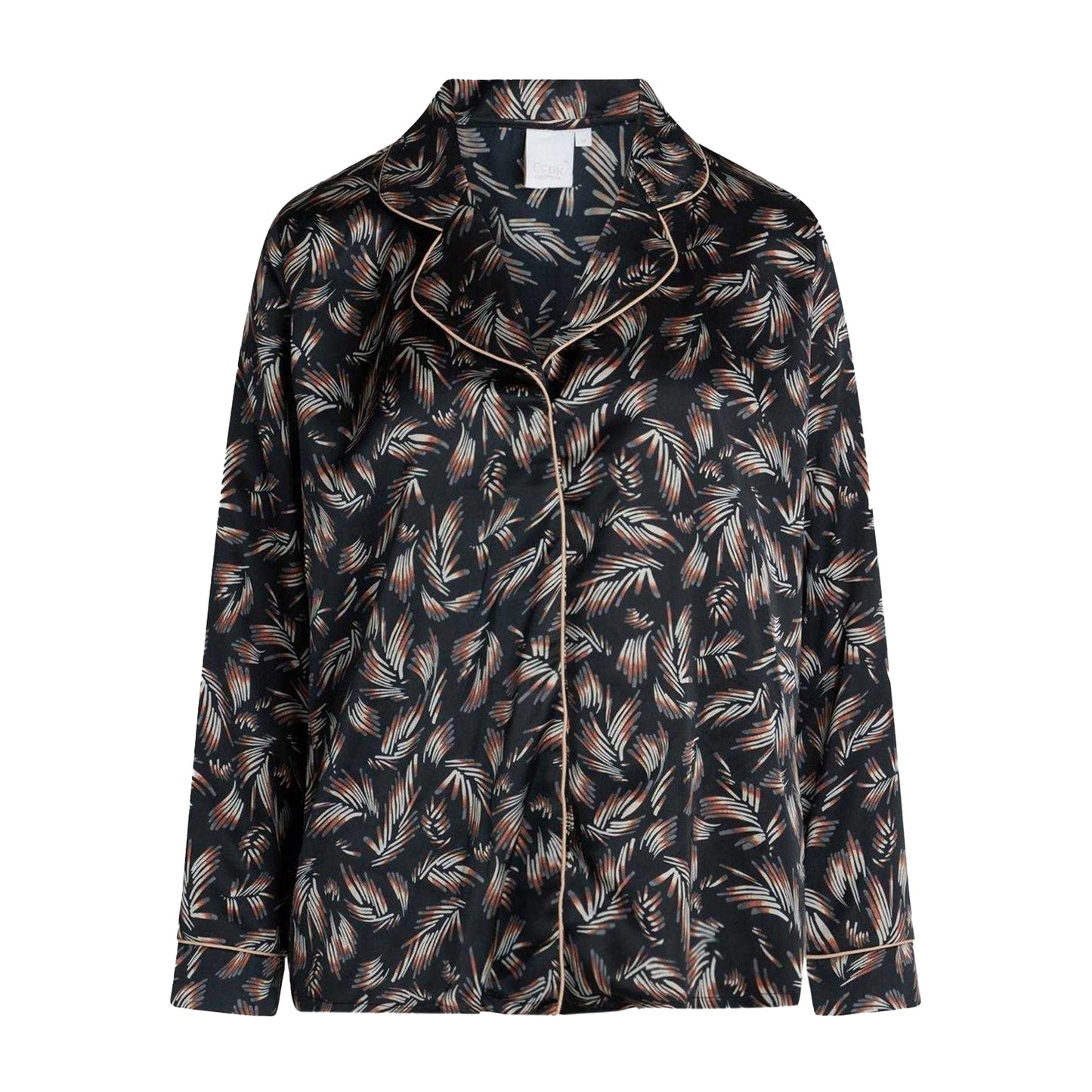 Black - Front - CCDK Copenhagen Womens-Ladies Josephine Leaf Print Satin Pyjama Top