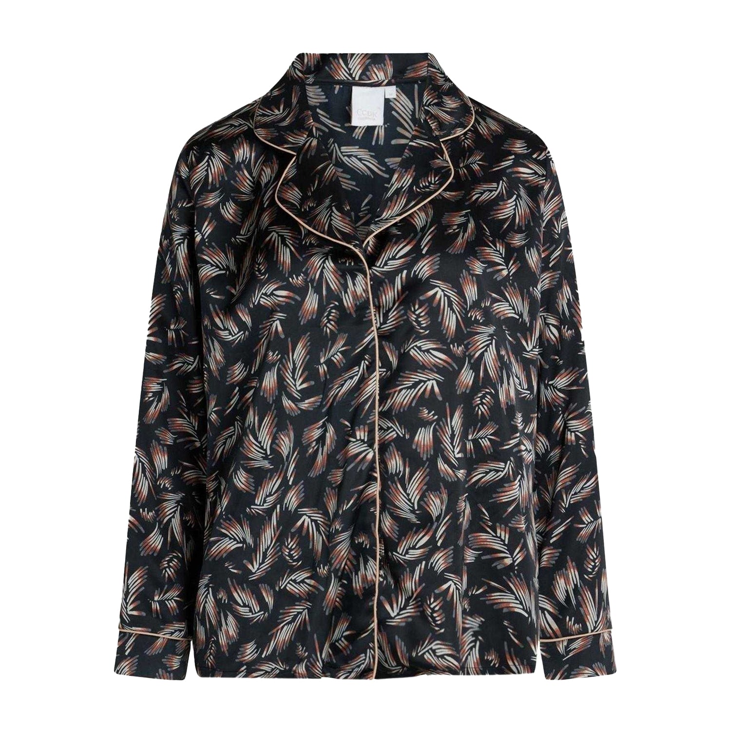 Black - Front - CCDK Copenhagen Womens-Ladies Josephine Leaf Print Satin Pyjama Top