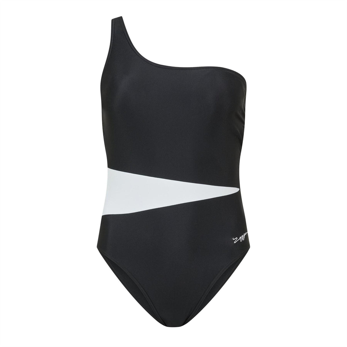 Black - Front - Zoggs Womens-Ladies Colour Block One Shoulder One Piece Swimsuit