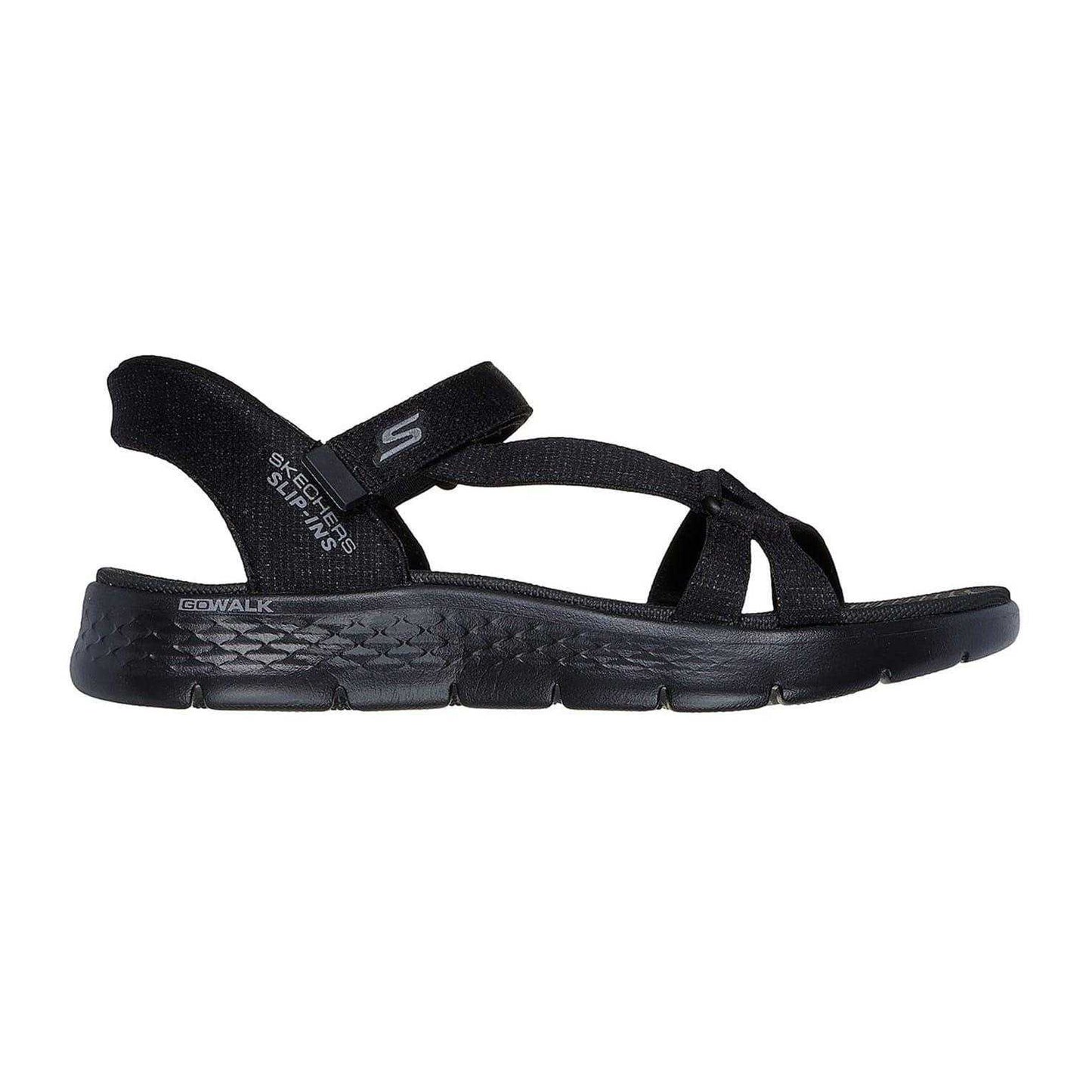 Black Marl - Side - Skechers Womens-Ladies Go Walk Heathered Slip-In Sandals