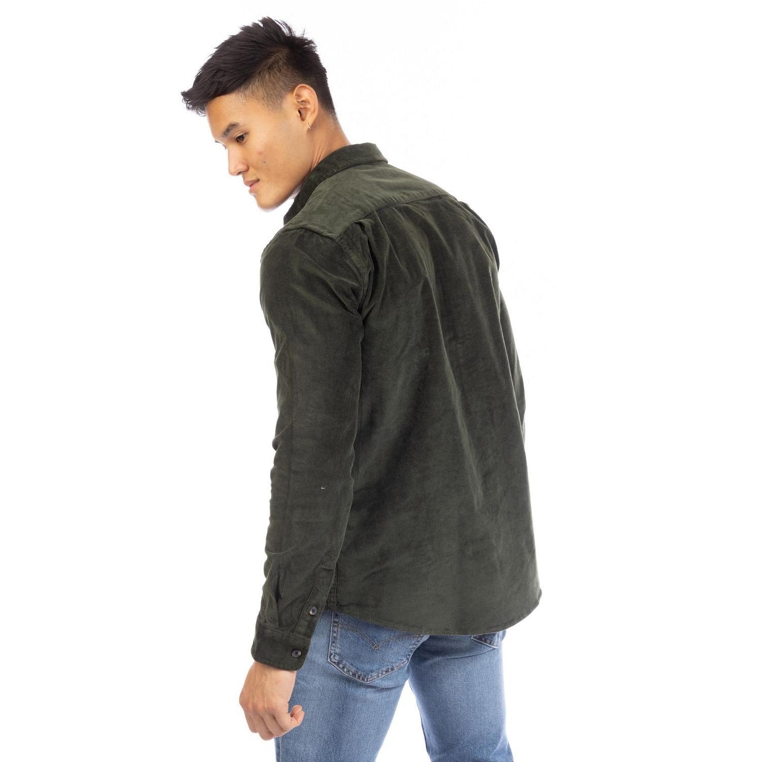 Dark Brown - Back - Peter Werth Mens Daker Corduroy Collared Long-Sleeved Shirt