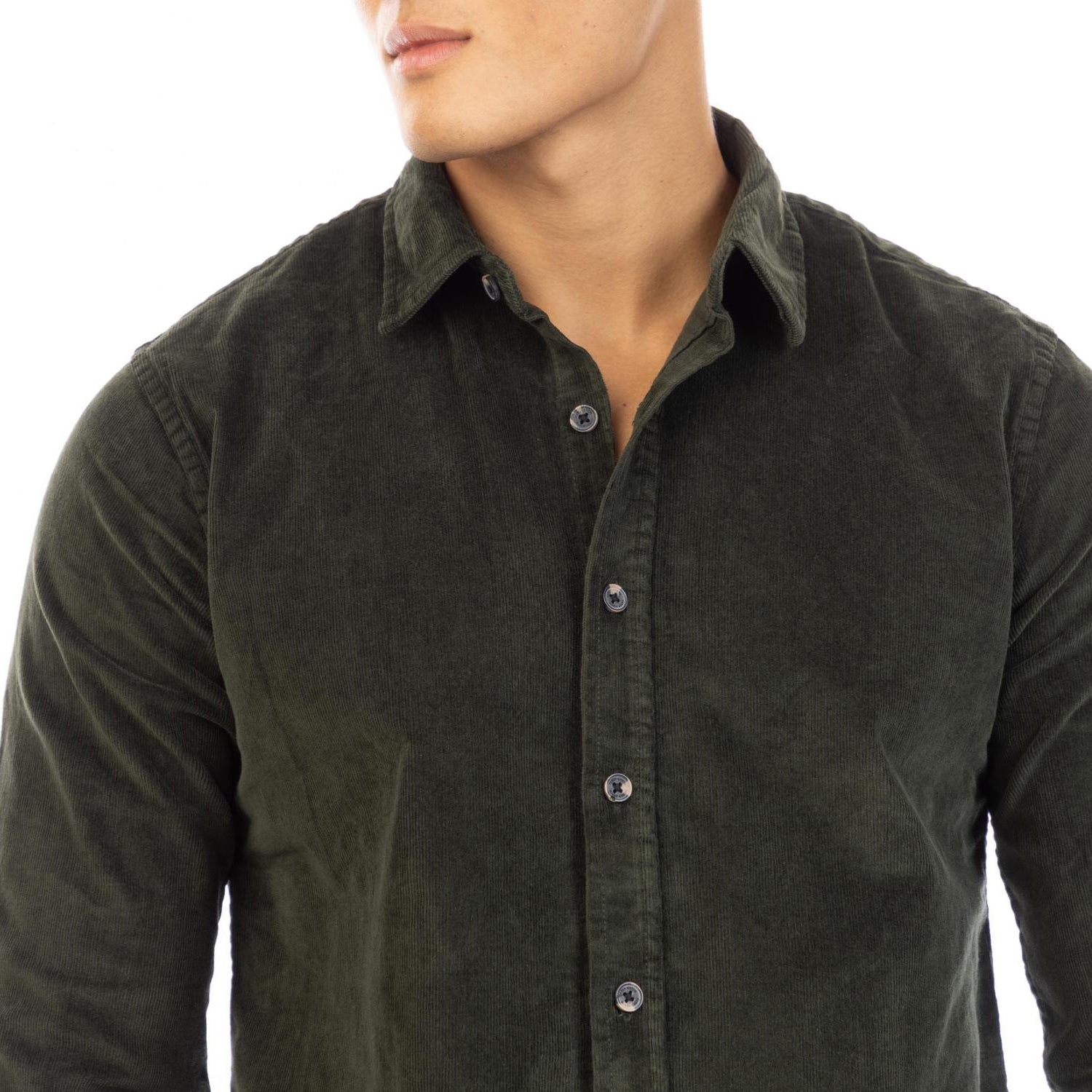 Dark Brown - Side - Peter Werth Mens Daker Corduroy Collared Long-Sleeved Shirt