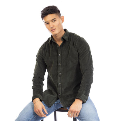 Dark Brown - Lifestyle - Peter Werth Mens Daker Corduroy Collared Long-Sleeved Shirt