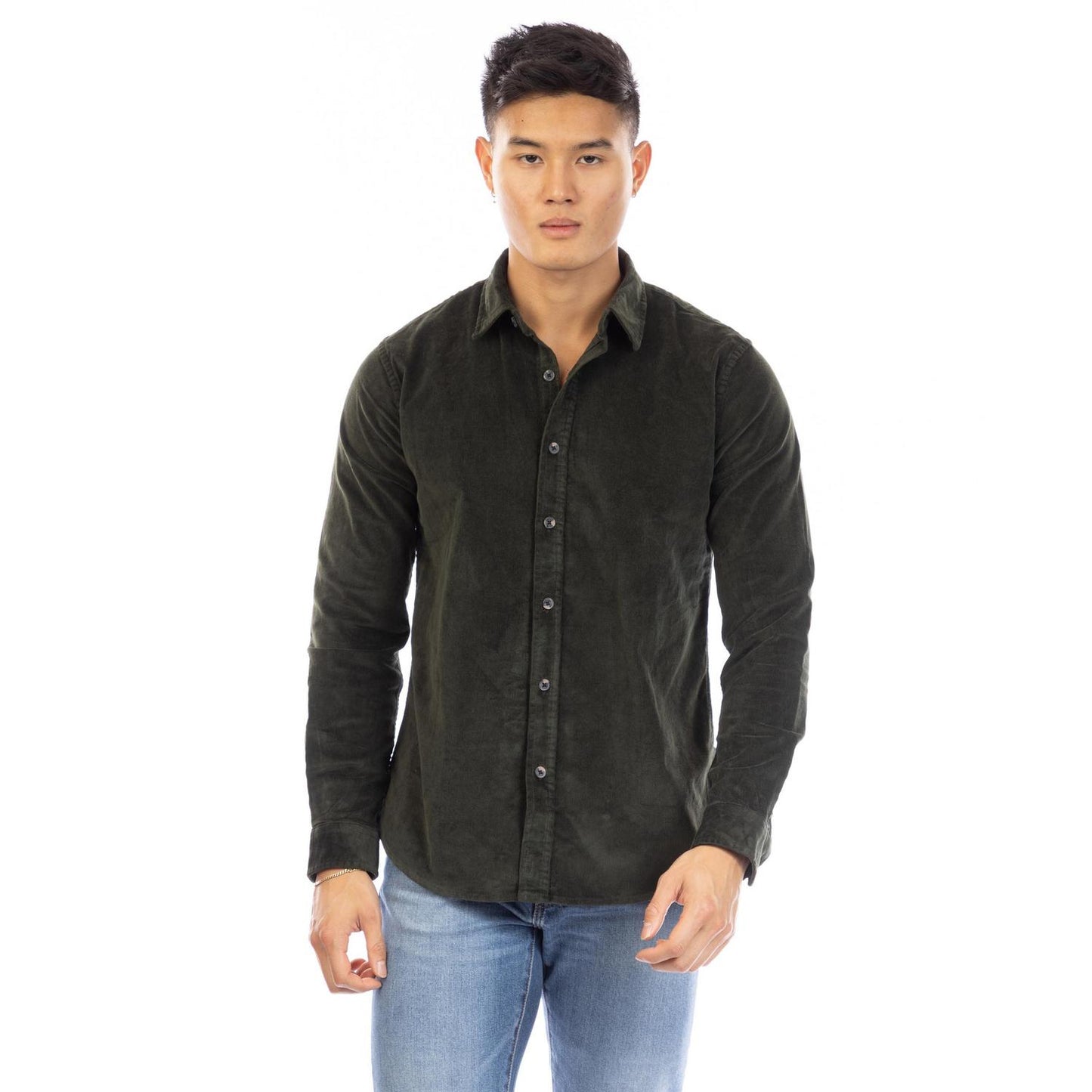 Dark Brown - Front - Peter Werth Mens Daker Corduroy Collared Long-Sleeved Shirt