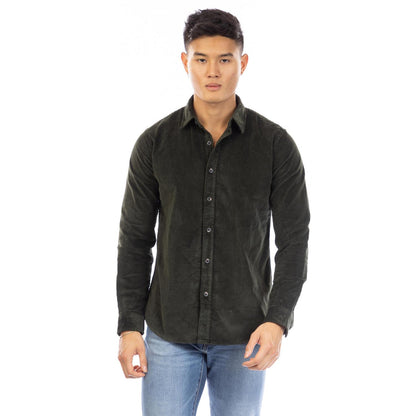Dark Brown - Front - Peter Werth Mens Daker Corduroy Collared Long-Sleeved Shirt