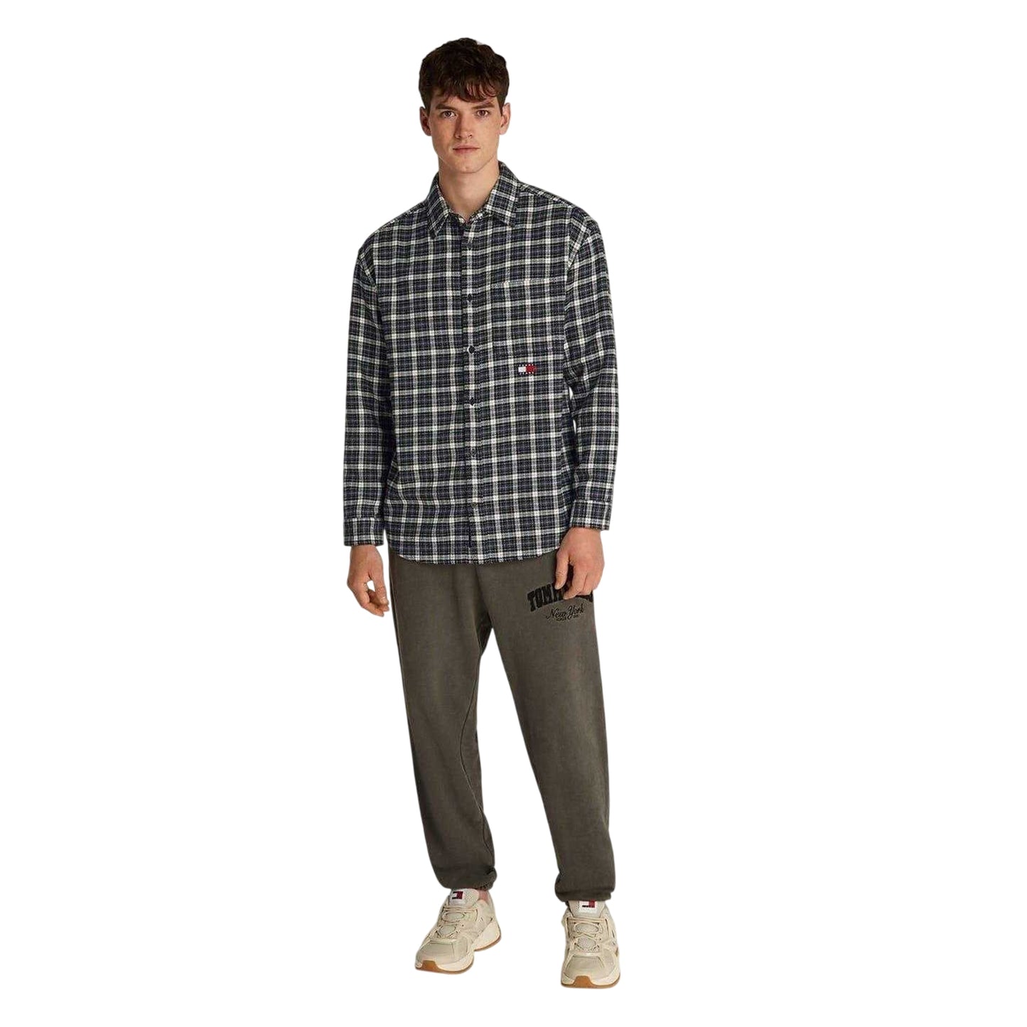 Black - Side - Tommy Jeans Mens Badge Flannel Pocket Shirt