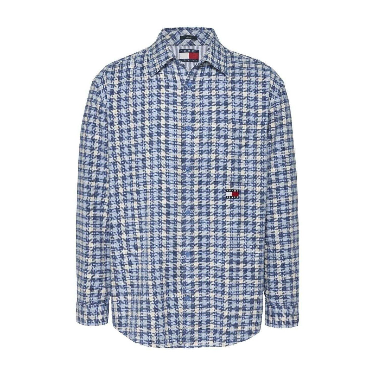 Blue - Front - Tommy Jeans Mens Badge Flannel Pocket Shirt