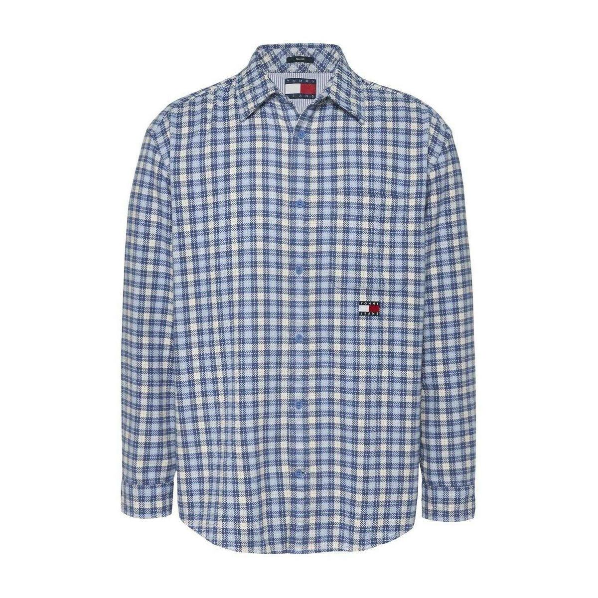 Blue - Front - Tommy Jeans Mens Badge Flannel Pocket Shirt