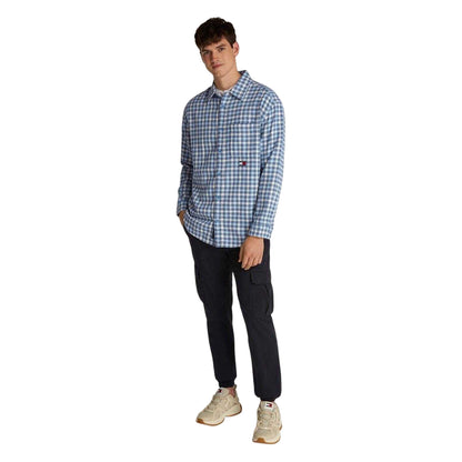 Blue - Side - Tommy Jeans Mens Badge Flannel Pocket Shirt