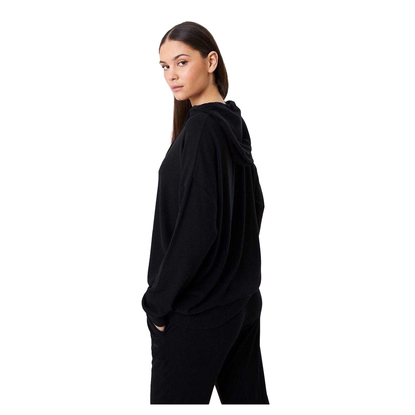 Jet Black - Back - USA Womens-Ladies Ribbed Slouch Hoodie