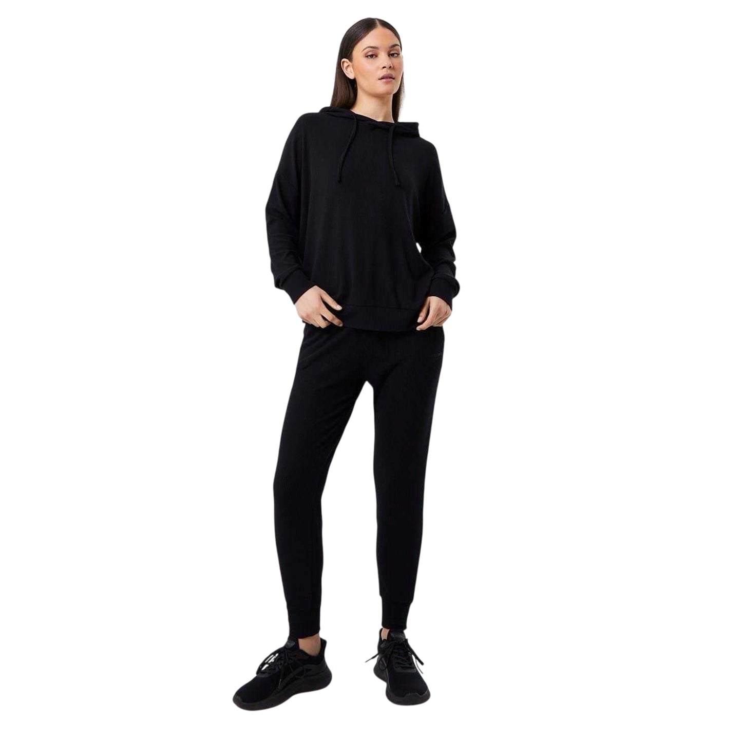 Jet Black - Lifestyle - USA Womens-Ladies Ribbed Slouch Hoodie
