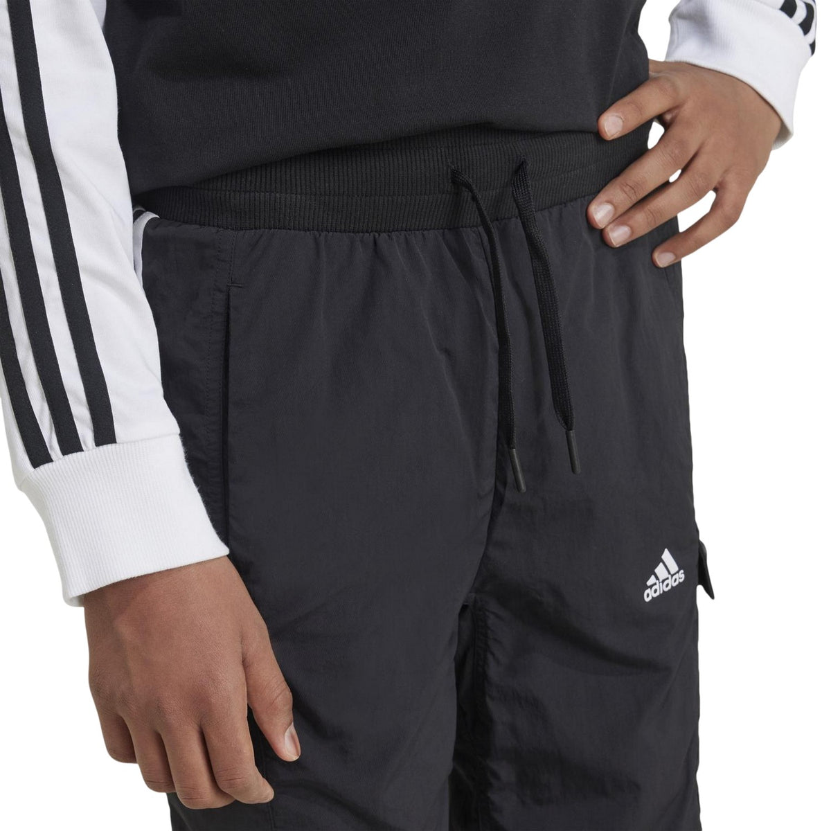 Black-White - Side - Adidas Childrens-Kids Jam Regular Cargo Shorts