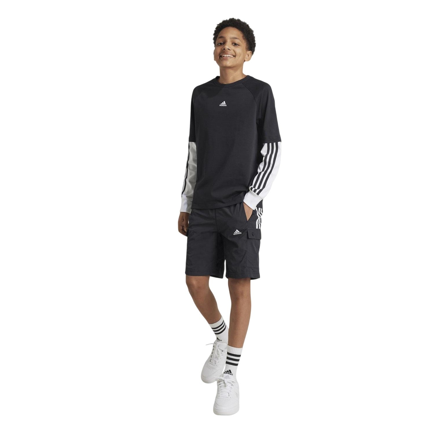 Black-White - Lifestyle - Adidas Childrens-Kids Jam Regular Cargo Shorts