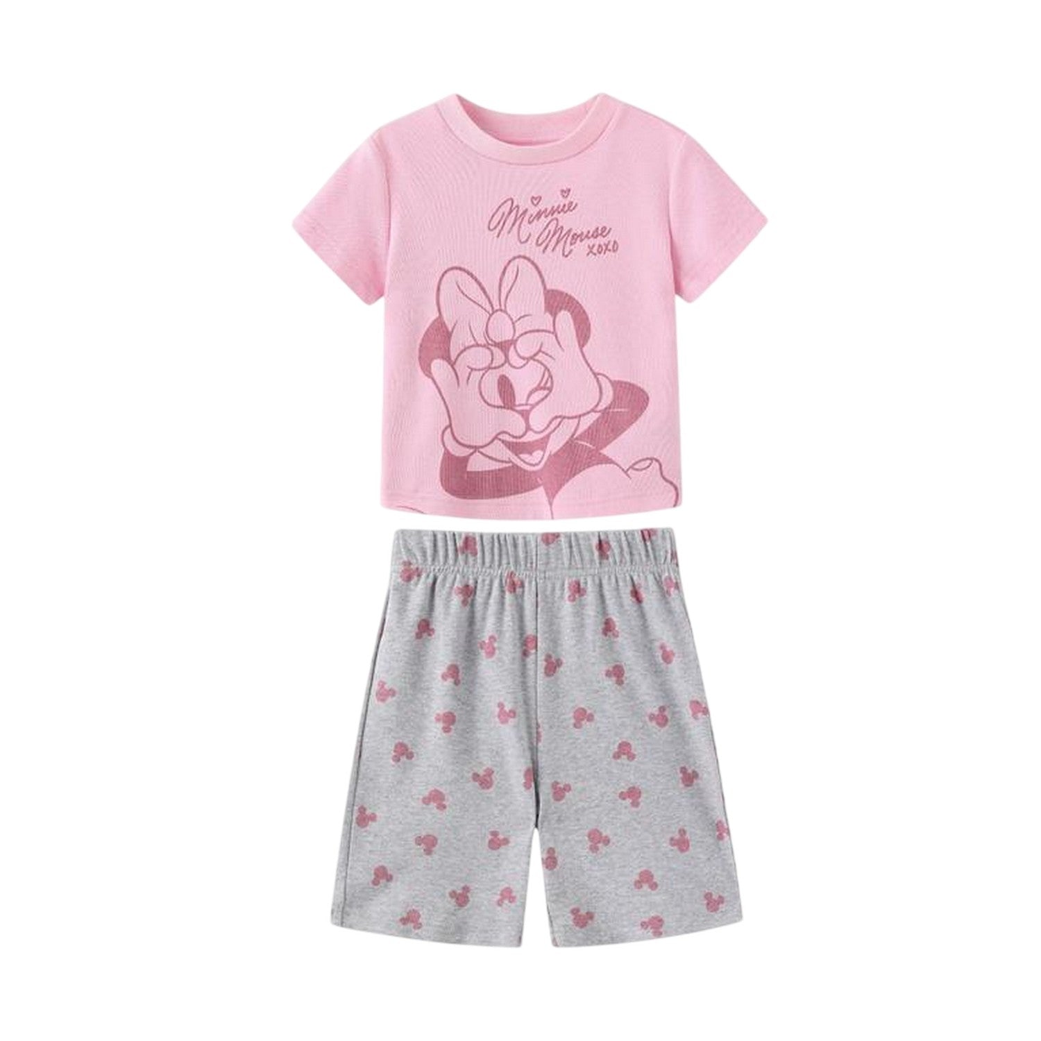 Pink - Front - Disney Baby Girls Minnie Mouse Heart Short Pyjama Set