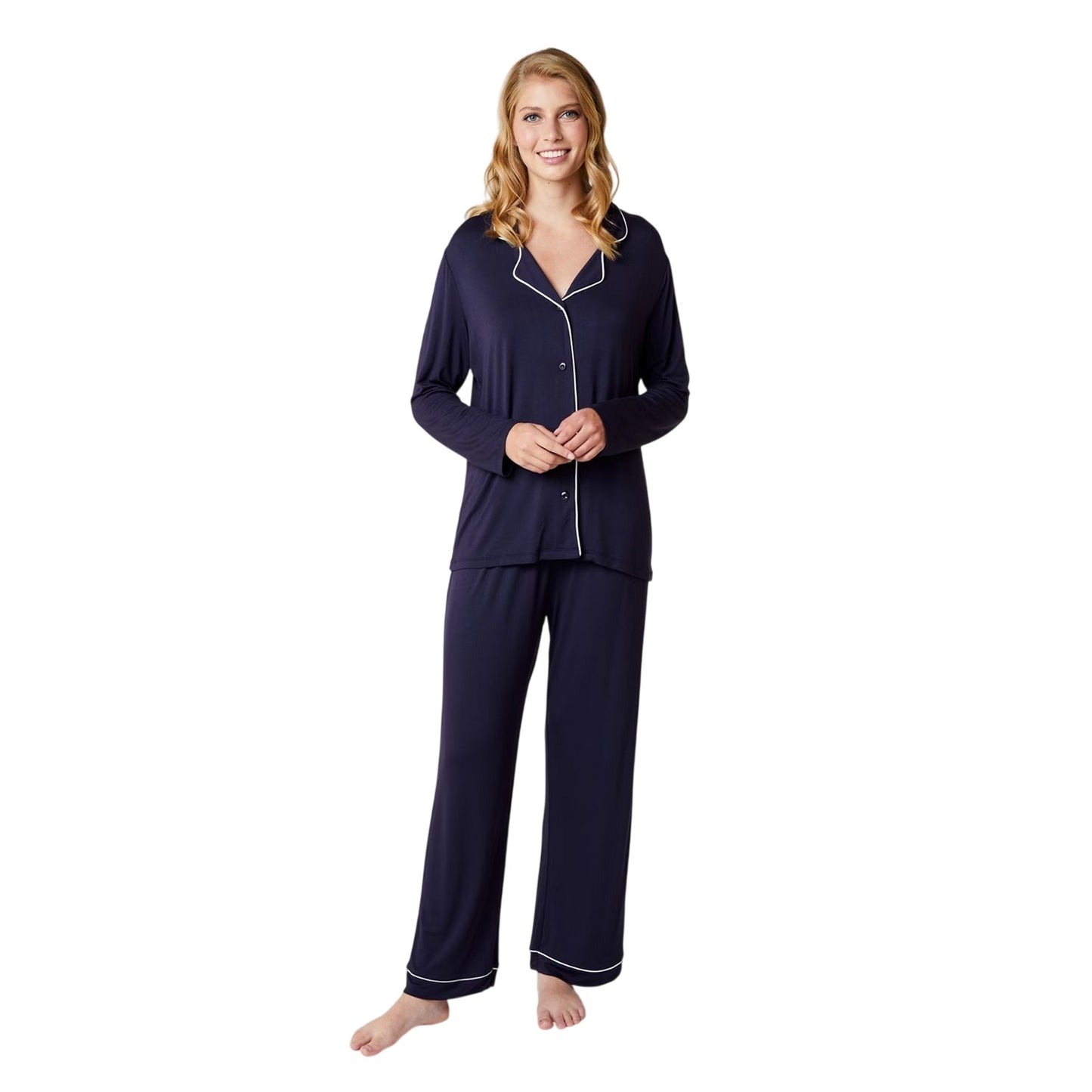 Parisian Night - Side - CCDK Copenhagen Womens-Ladies Joy Piped Relaxed Fit Long-Sleeved Long Pyjama Set