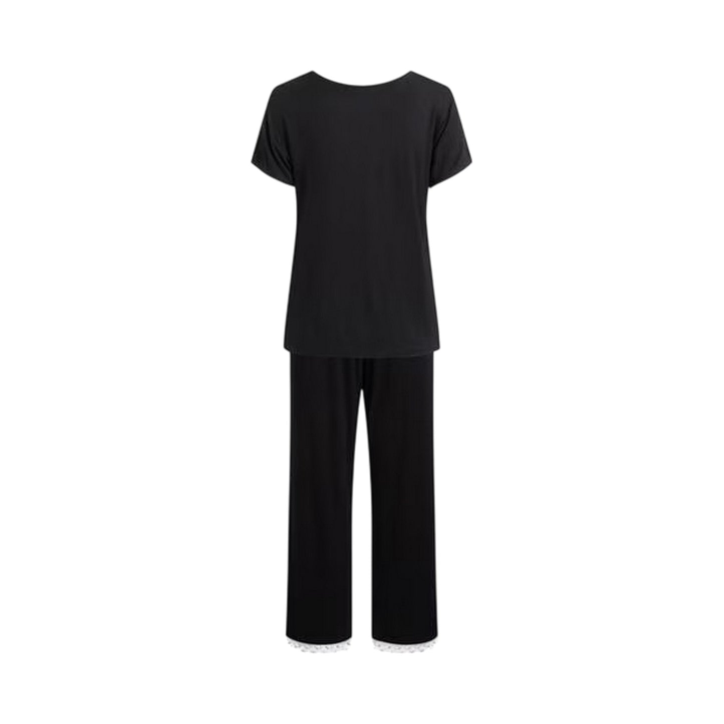 Black - Back - CCDK Copenhagen Womens-Ladies Lace Detail Short-Sleeved Pyjama Set