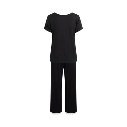 Black - Back - CCDK Copenhagen Womens-Ladies Lace Detail Short-Sleeved Pyjama Set